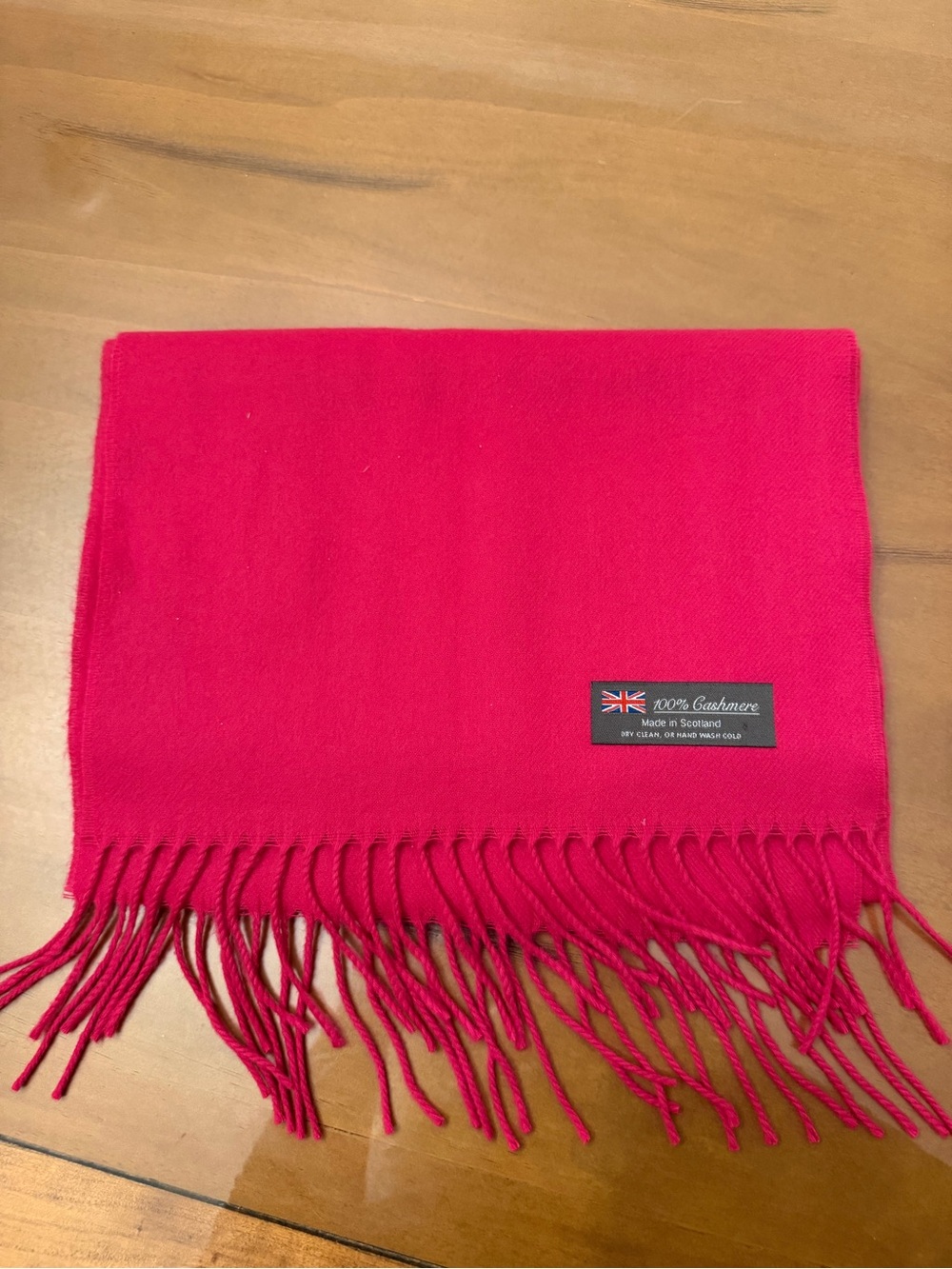 100% Cashmere Scarf Made in Scotland Pink Fuchsia Fringe
